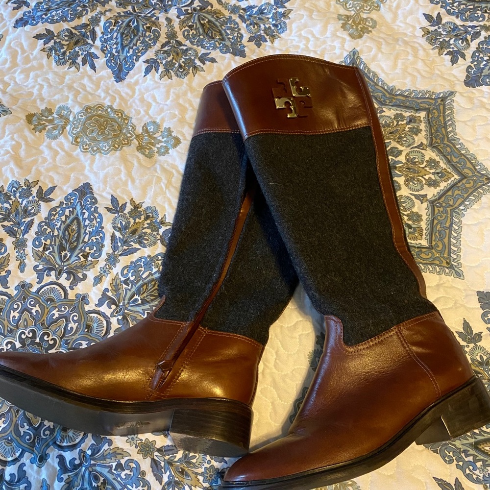 Tory Burch Riding Boots Brown leather/Grey wool - Picture 3 of 4